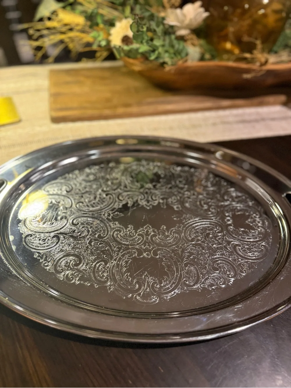 Eton Ornate Silver-Tone Serving/Butlers Tray with Handles 17.5”